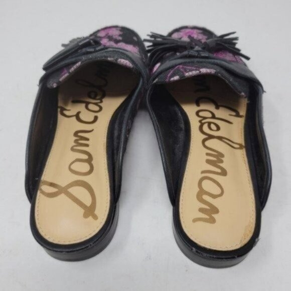 Sam Edelman | Leather Paris Jacquard Floral Cherry Blossom Mules Black Pink - Picture 10 of 11